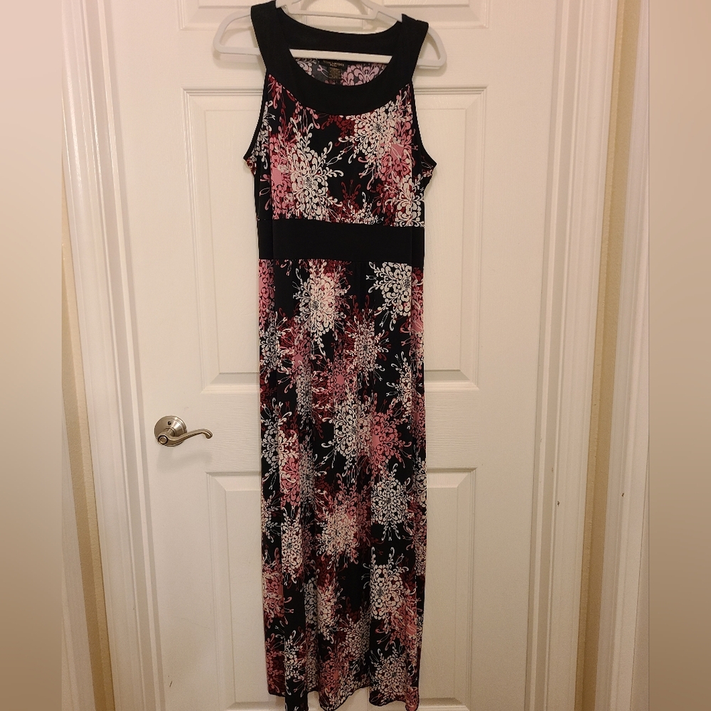 Susan Lawrence Black and Pink Floral Maxi Dress